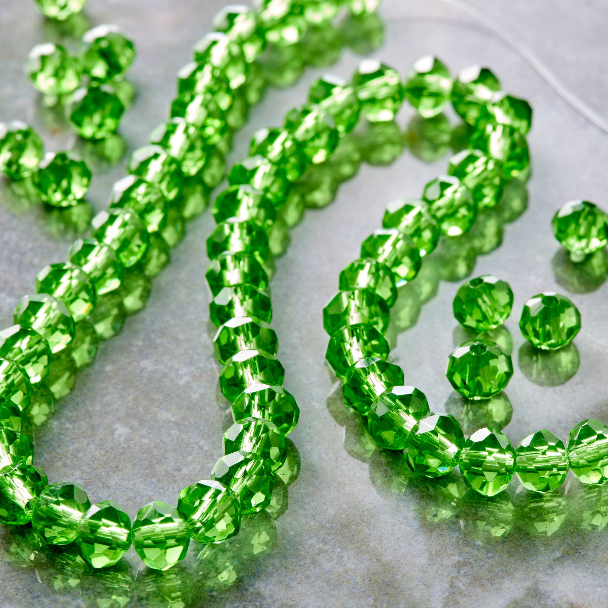 Green Faceted Glass Rondel Beads, 6mm by Bead Landing™